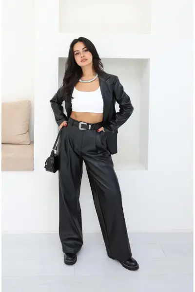 Elysian Store- Mat Deri Palazzo Pantolon Siyah