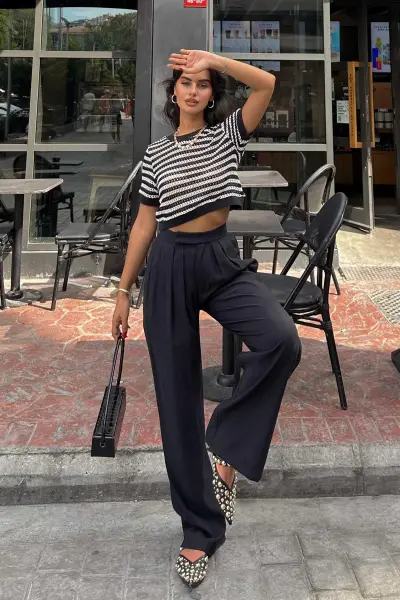ELYSIAN STORE- Pileli Yüksek Bel Palazzo Pantolon