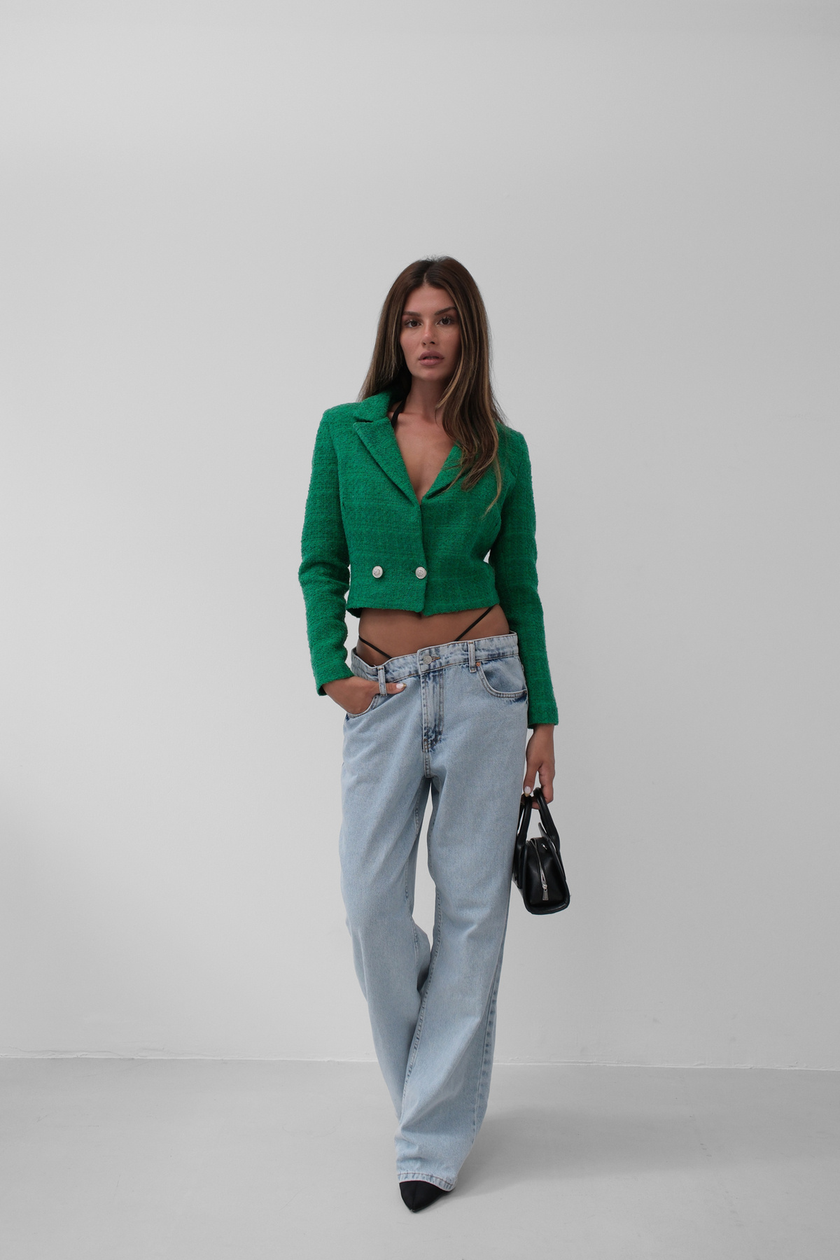 Tüvit Crop Yeşil Blazer Ceket