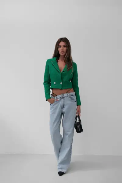 Tüvit Crop Yeşil Blazer Ceket